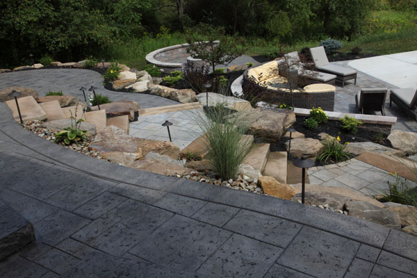 Hillside Tiered Multi Level Concrete Patios